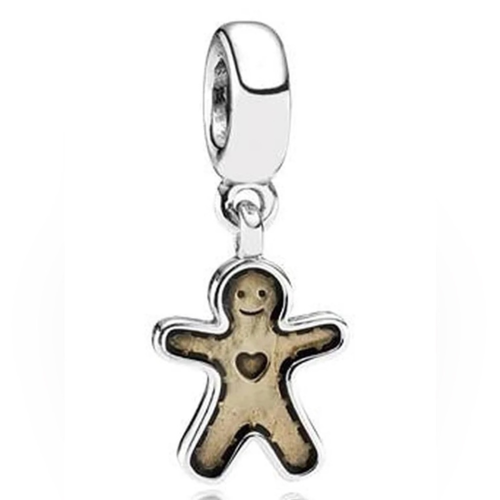 Silver and Brown Gingerbread Man Charm for bracelet or necklace Christmas